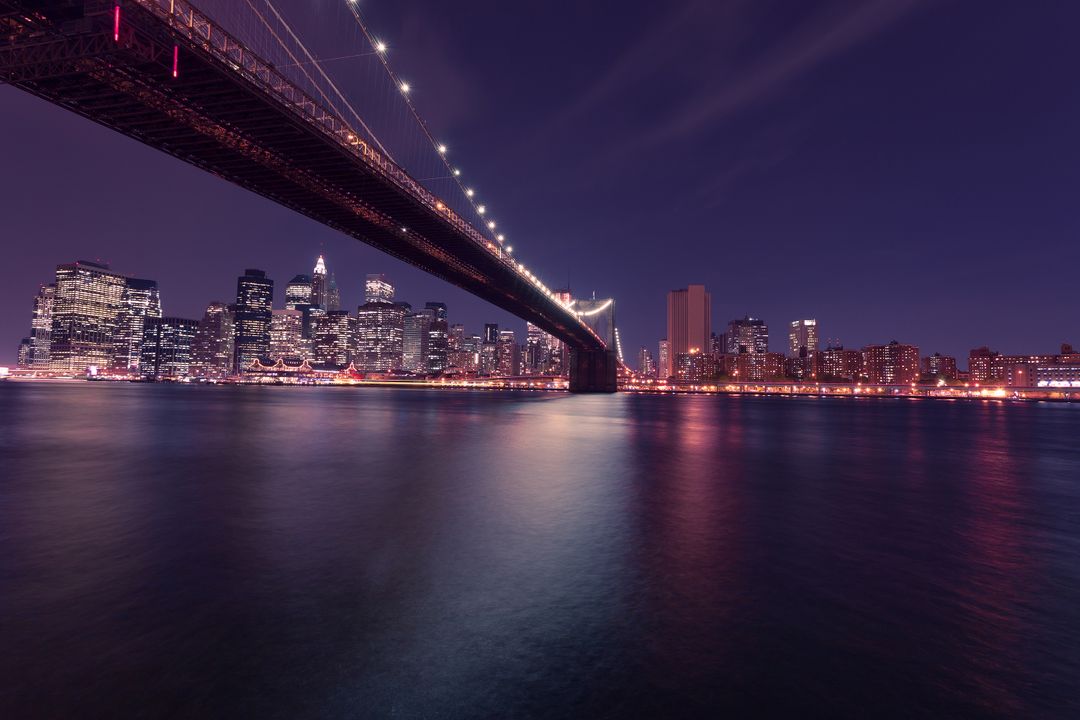 Iconic Brooklyn Bridge and New York City Skyline at Night - Free Images, Stock Photos and Pictures on Pikwizard.com