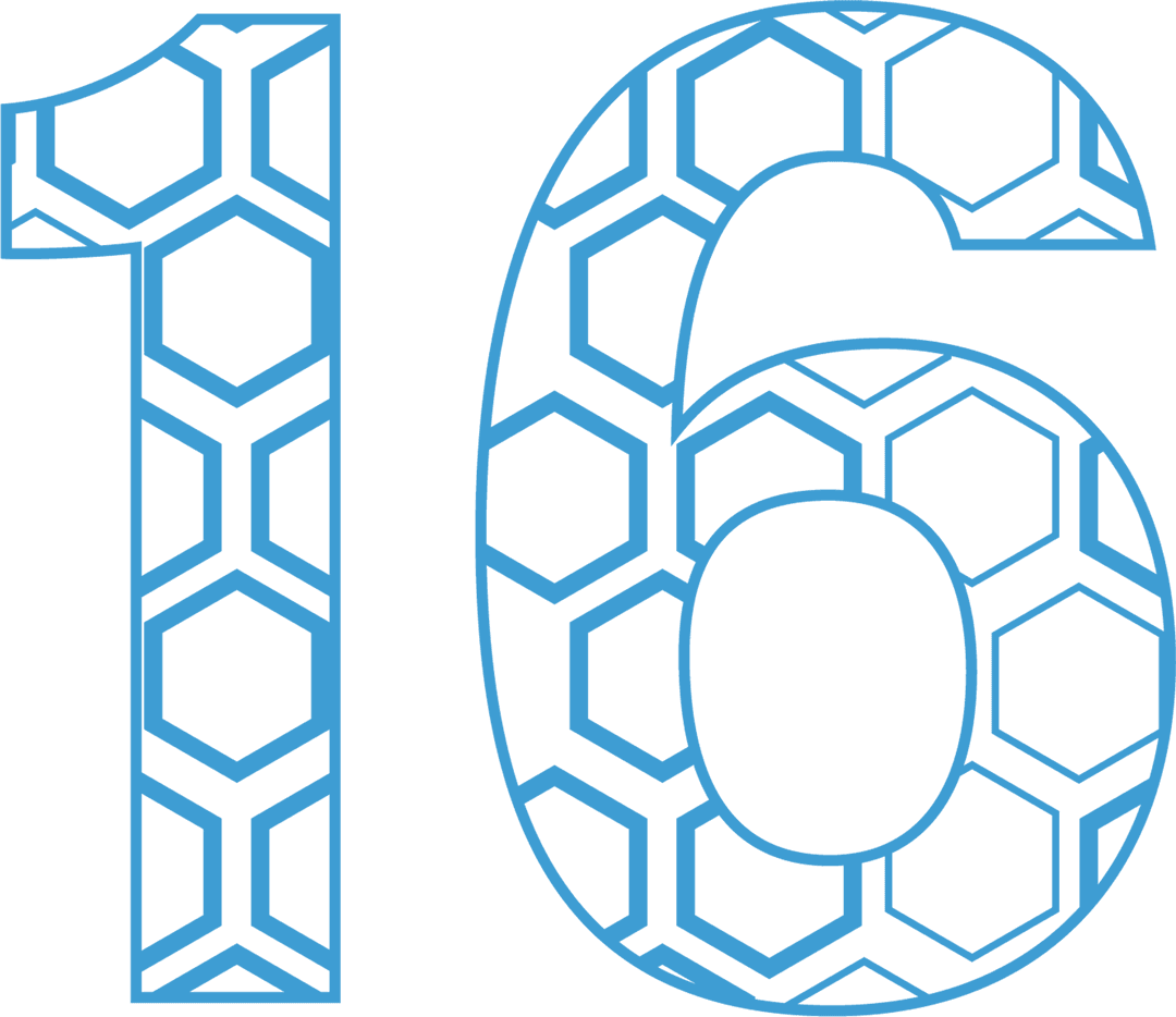 Blue Number 16 with Pattern on Transparent Background