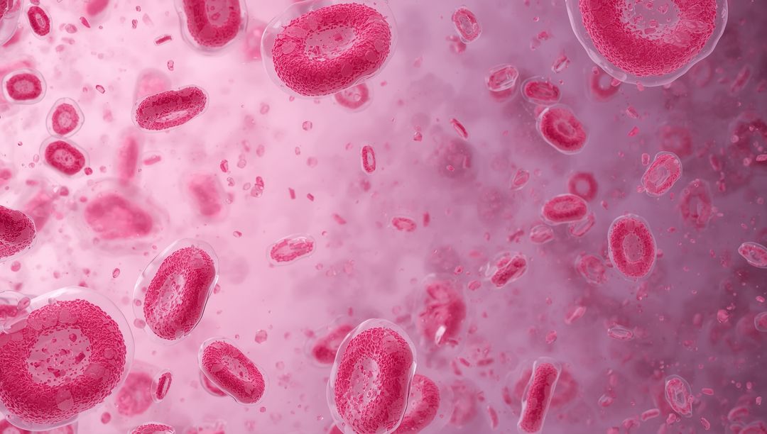 Microscopic View of Red Blood Cells and Plasma Particles in Vessel