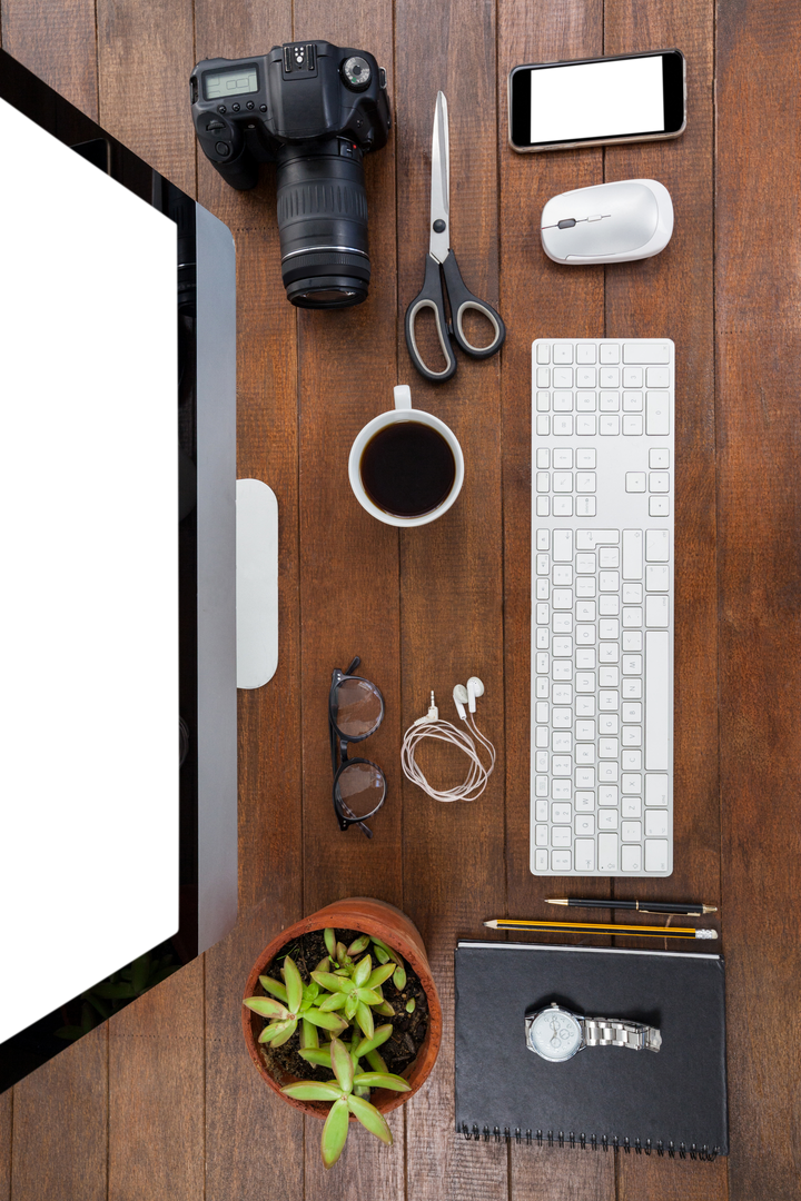 Transparent Desktop Workspace with Office Supplies on Wooden Table - Download Free Stock Images Pikwizard.com