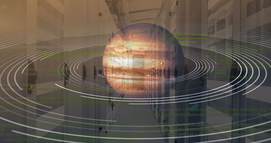 Jupiter Over Data Center Symbolizing Space and Technology Fusion