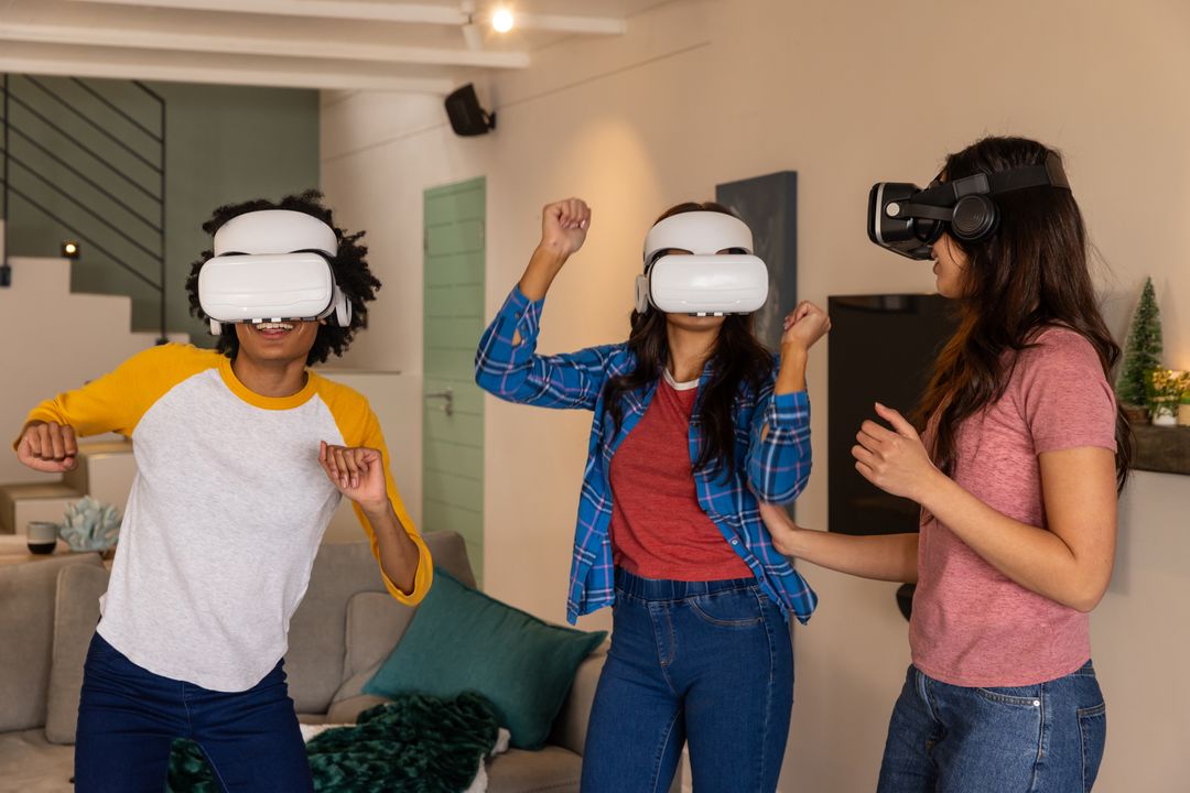 Diverse Female Friends Exploring Virtual Reality at Home