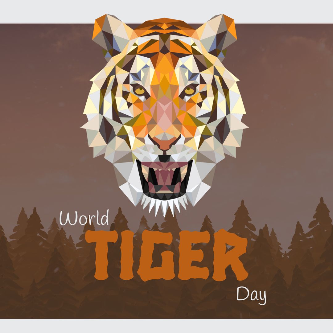Geometric Tiger Head with World Tiger Day Theme in Night Forest
