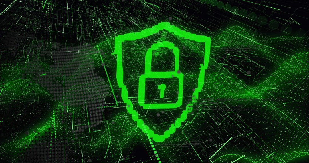 Digital Shield with Lock Illustrating Cybersecurity in Green Tones