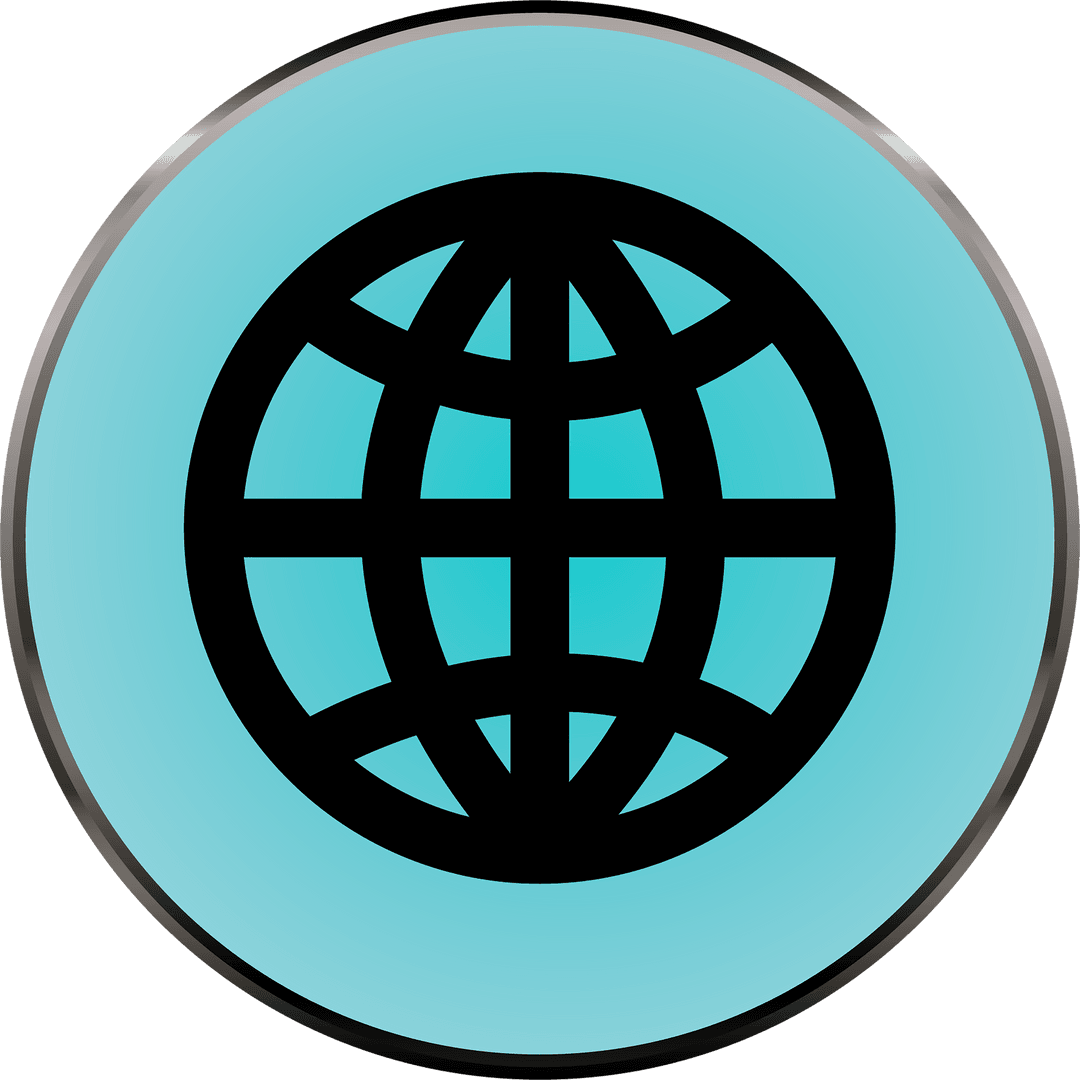 Transparent Badge with World Symbol on Cyan Background