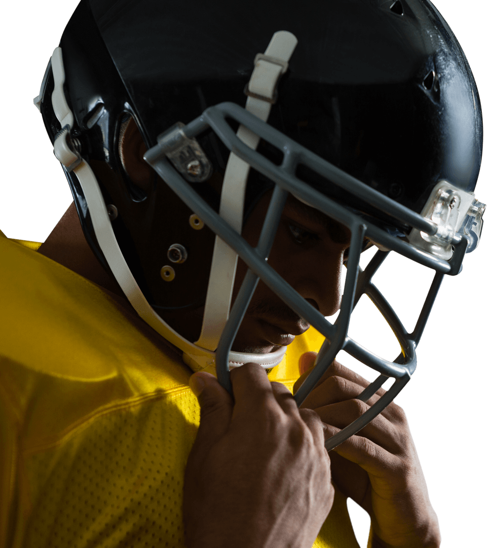 Transparent American Football Player in Helmet and Yellow Jersey