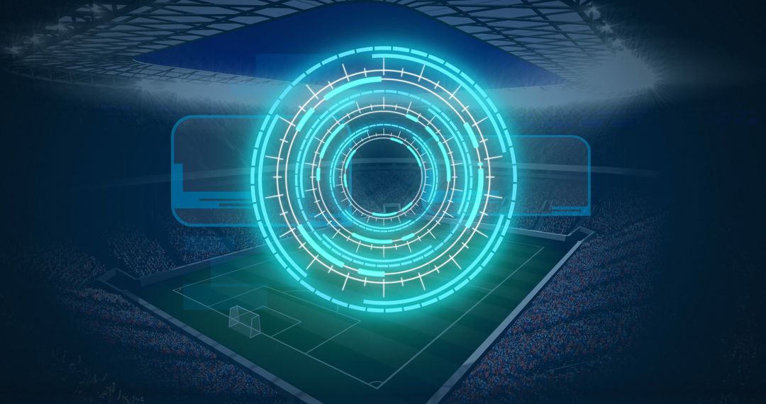 Futuristic Digital Interface Over Sports Stadium