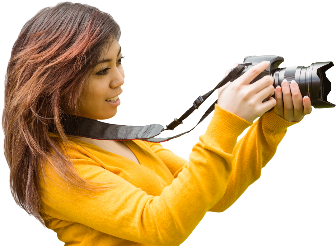 Side View of Young Female Photographer Capturing Moments in Park, Transparent Background - Download Free Stock Images Pikwizard.com