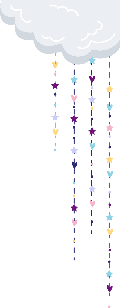 Whimsical Cloud with Hanging Heart and Star Garland on Transparent Background