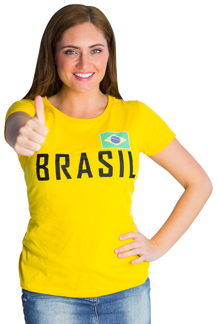 Happy Fan Wearing Brazil T-Shirt Giving Thumbs Up Transparent Background - Download Free Stock Images Pikwizard.com