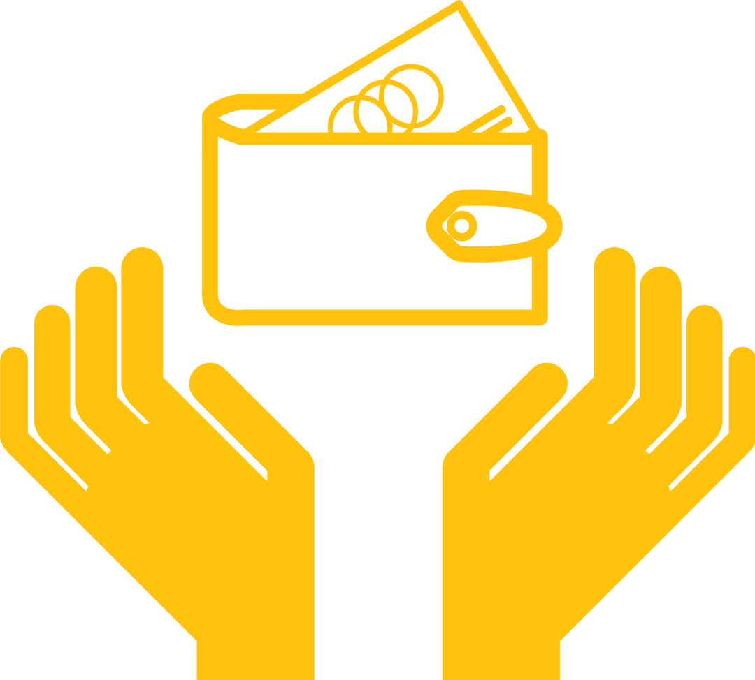 Transparent Illustration of Yellow Hands Holding Wallet Growing from Arms