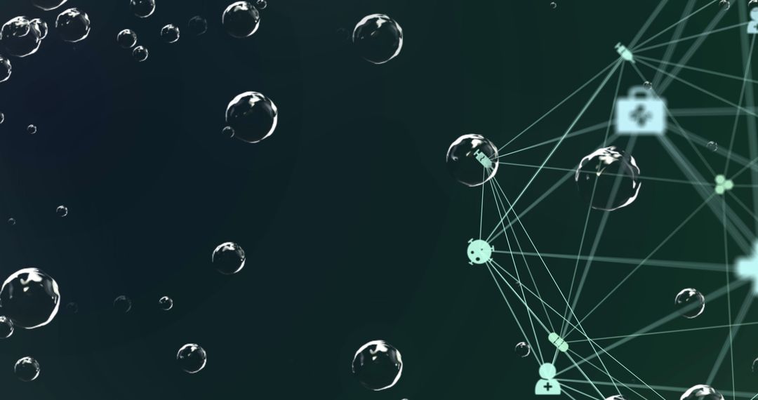 Digital Interface with Media Icons and Bubbles on Dark Background