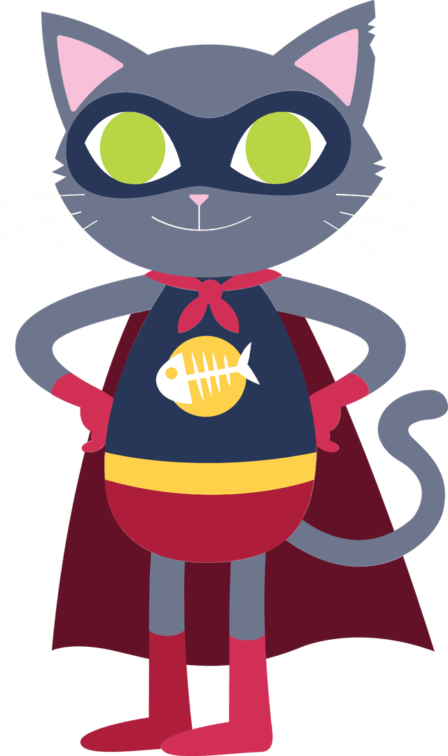 Superhero Cat Illustration on Transparent Background