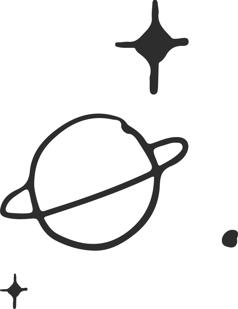 Minimalistic Ringed Planet with Stylized Stars on Transparent Background