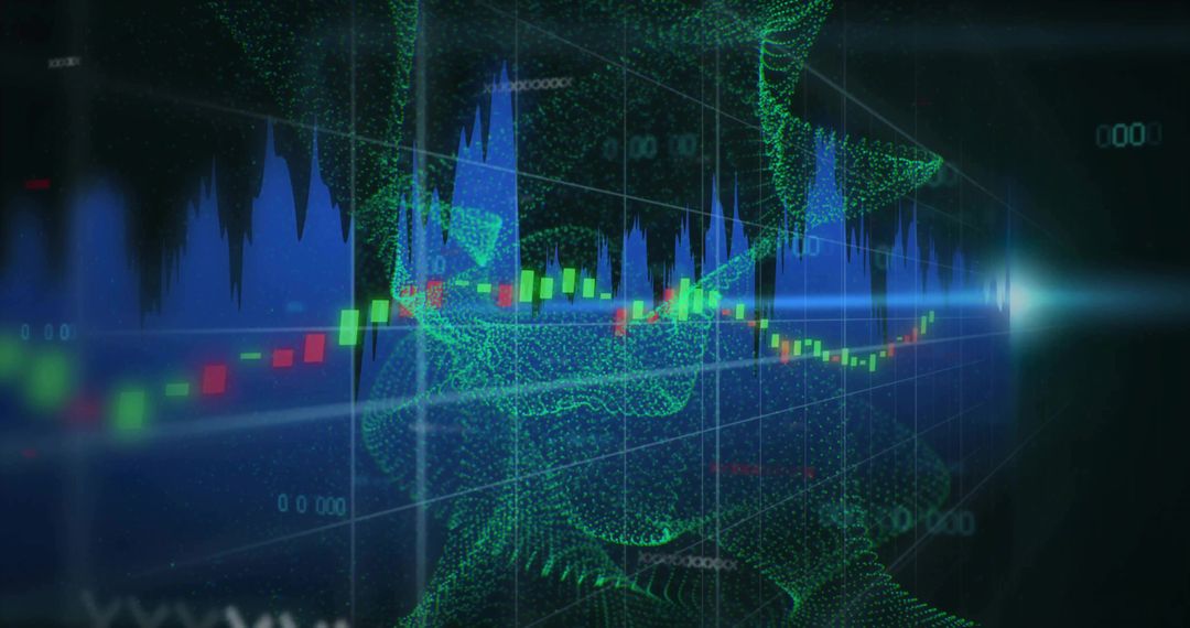 Futuristic Candlestick Chart with Floating Point Cloud Data Visualization