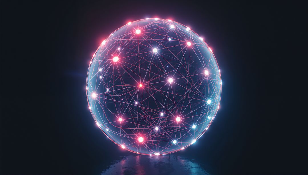 Futuristic Glowing Sphere with Neon Network Connections