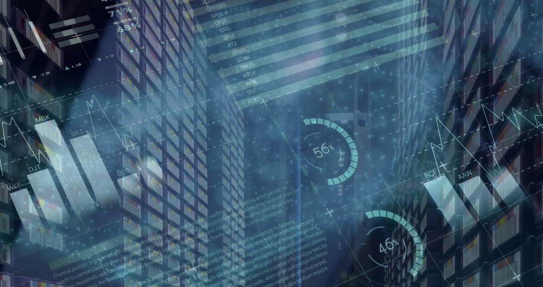 Digital Analytics Overlapping Modern Urban Skyscrapers Imagery