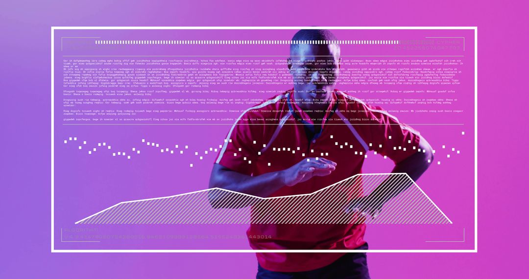 Athletic Man Jogging with Digital Data Overlay in Gradient Studio