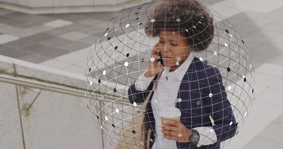 Global Businesswoman Connected Through Data Network Visualization