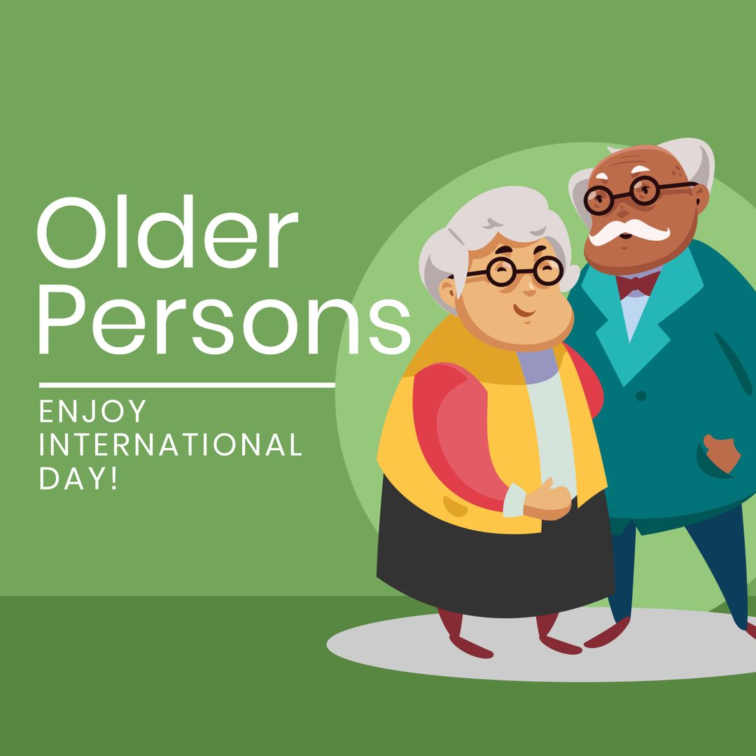 Adorable Senior Couple Celebrating Older Persons Day Illustration