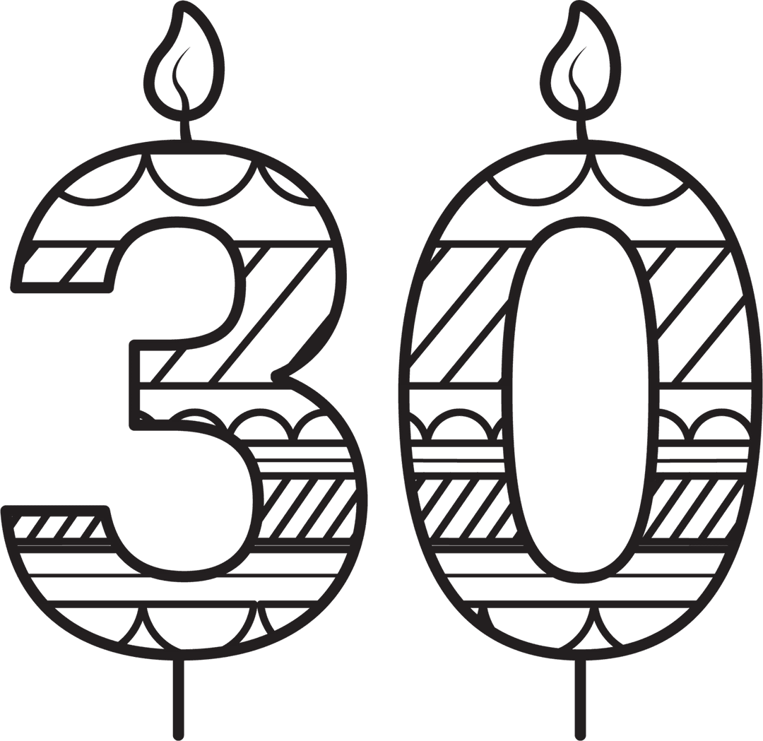 Transparent Birthday Number 30 Candle with Pattern Design