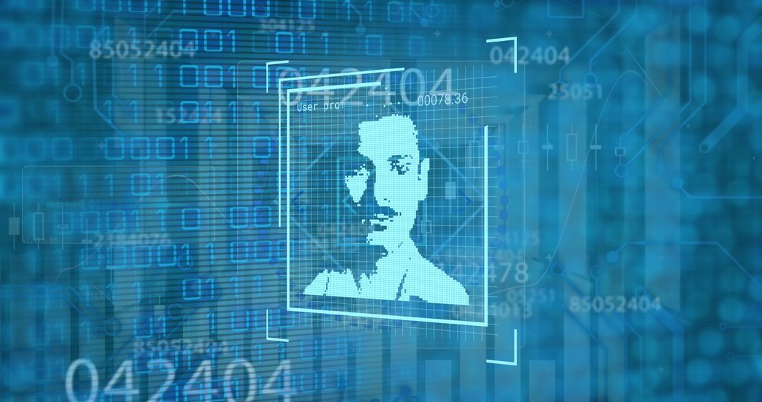 Futuristic Digital Interface with Facial Recognition Technology