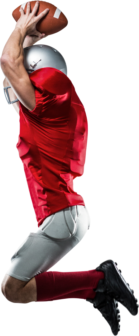 American Football Player in Red Jersey Jumping with Ball Transparent Background - Download Free Stock Images Pikwizard.com