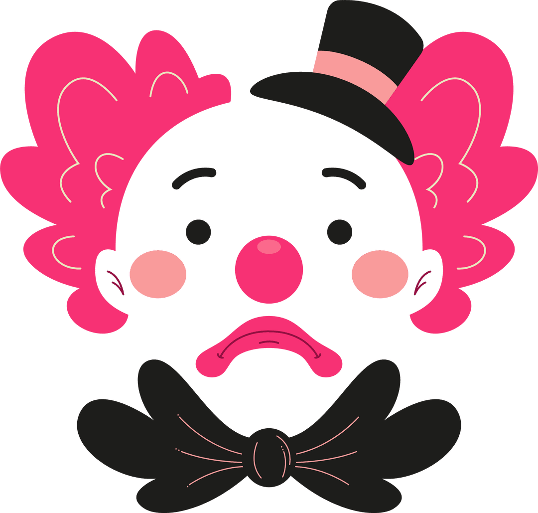 Cartoon Clown Face on Transparent Background with Pink Hat
