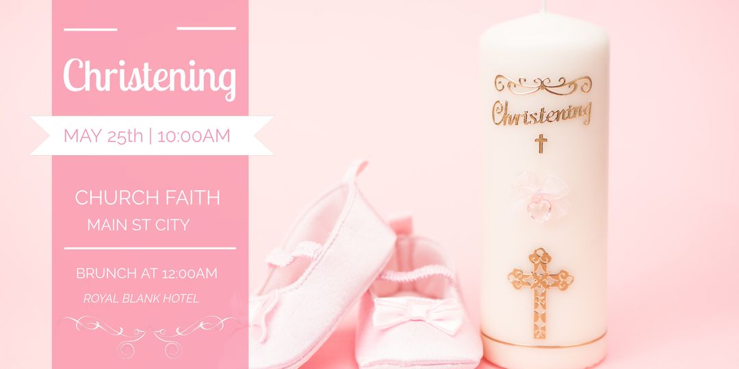 Christening Invitation with Candle and Baby Shoes for Baptism