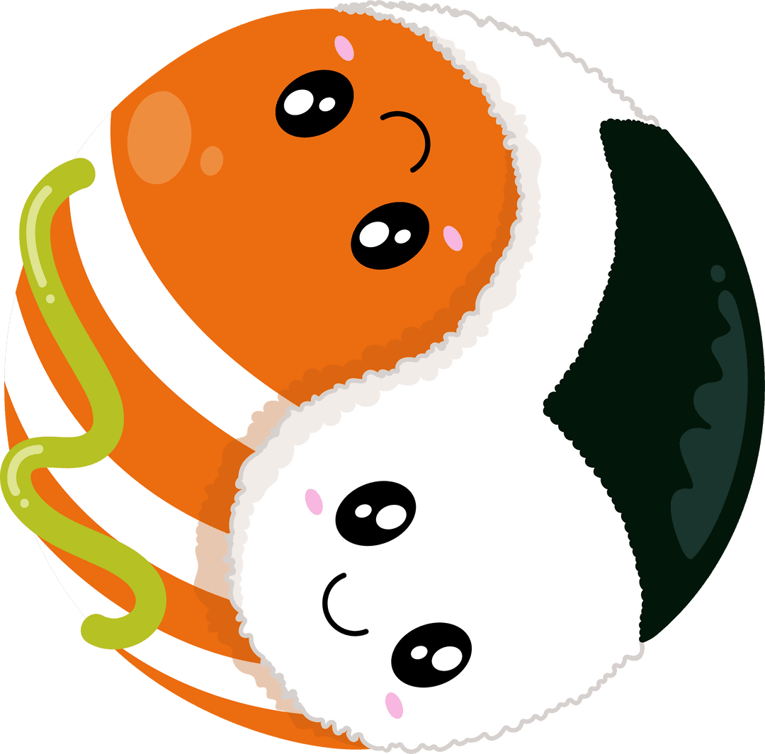 Cute Sushi Yin-Yang Pair on Transparent Background Cartoon Style