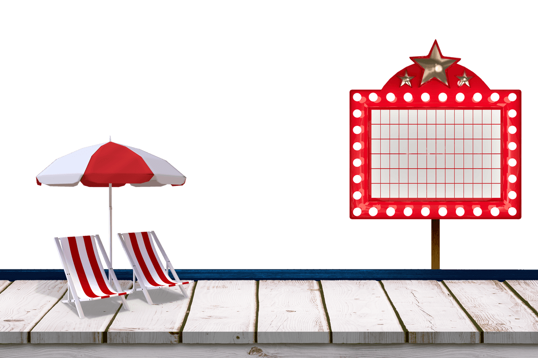 Transparent Deck Chairs and Parasols with Illuminated Sign