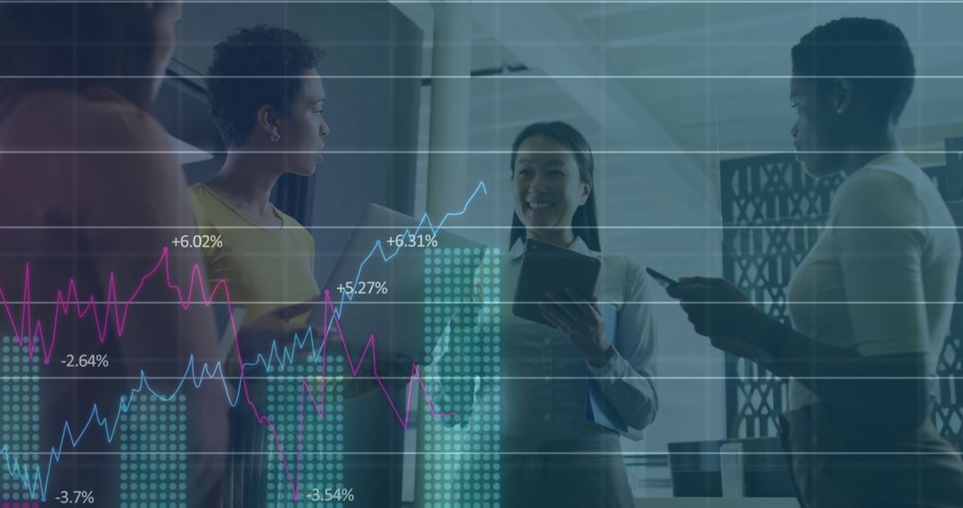 Diverse Business Team Analyzing Financial Trends in Innovative Office