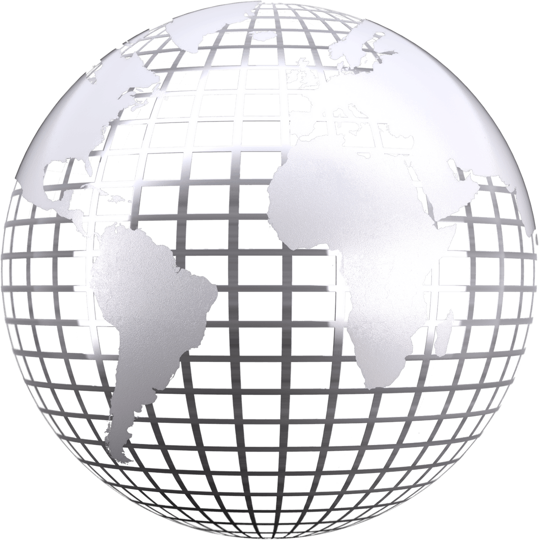 3D Silver Globe Illustration on Transparent Background
