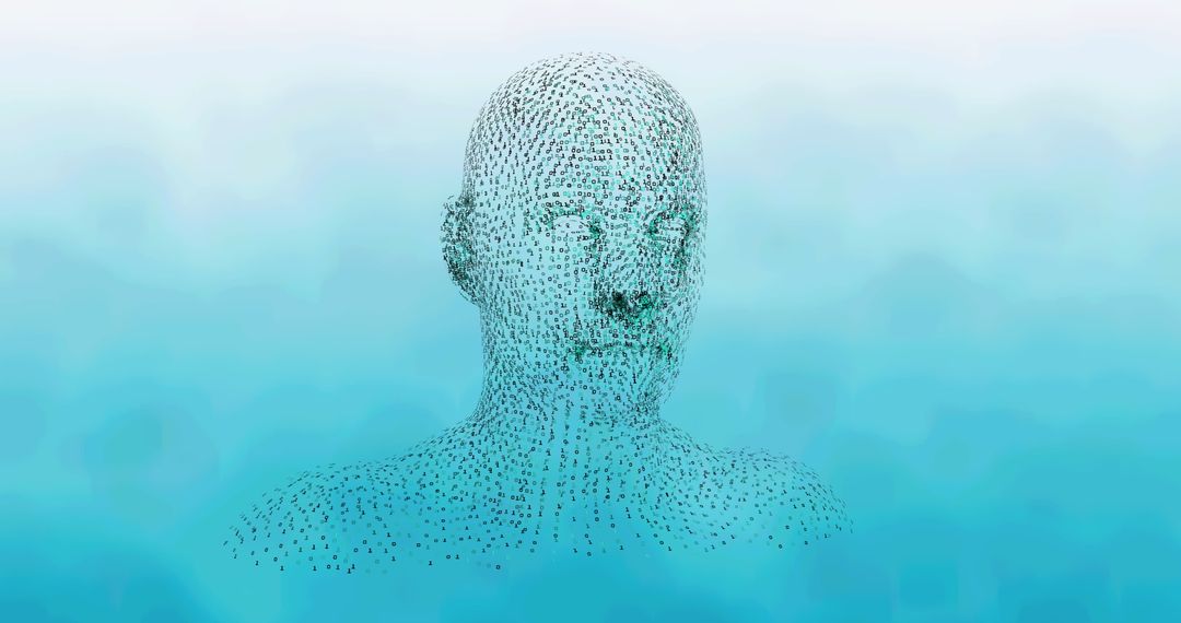 3D Binary Code Human Head in Futuristic Design
