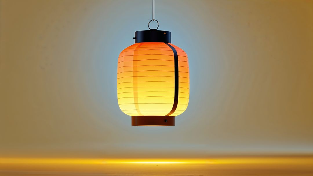 Hanging Glowing Paper Lantern Illuminating Cozy Space