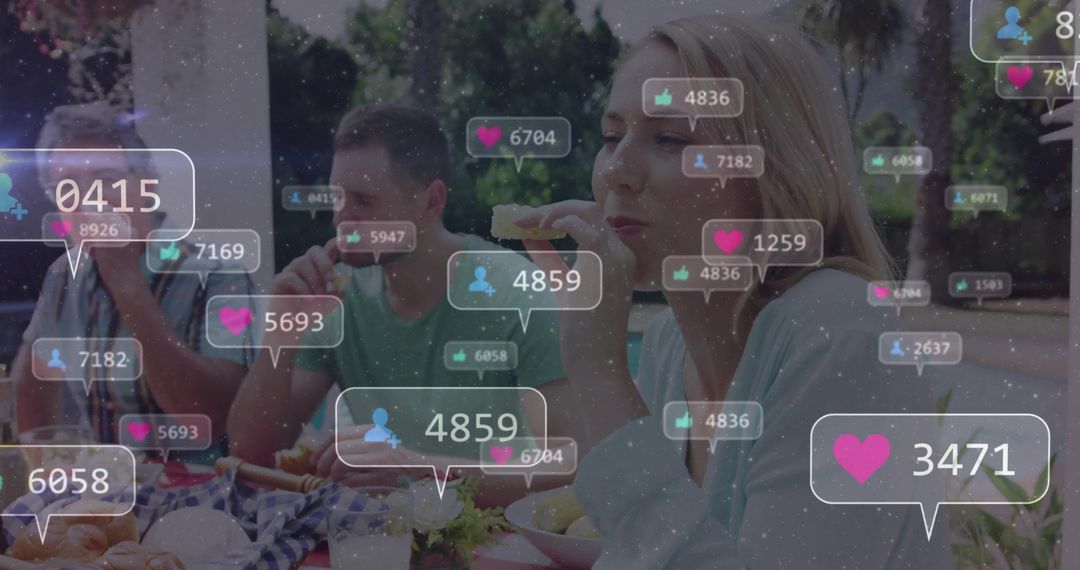 Friends Enjoying Picnic With Engaging Social Media Overlays