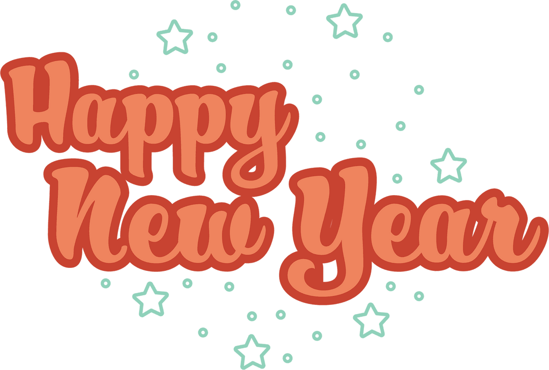 Transparent Happy New Year Text with Stars Celebration