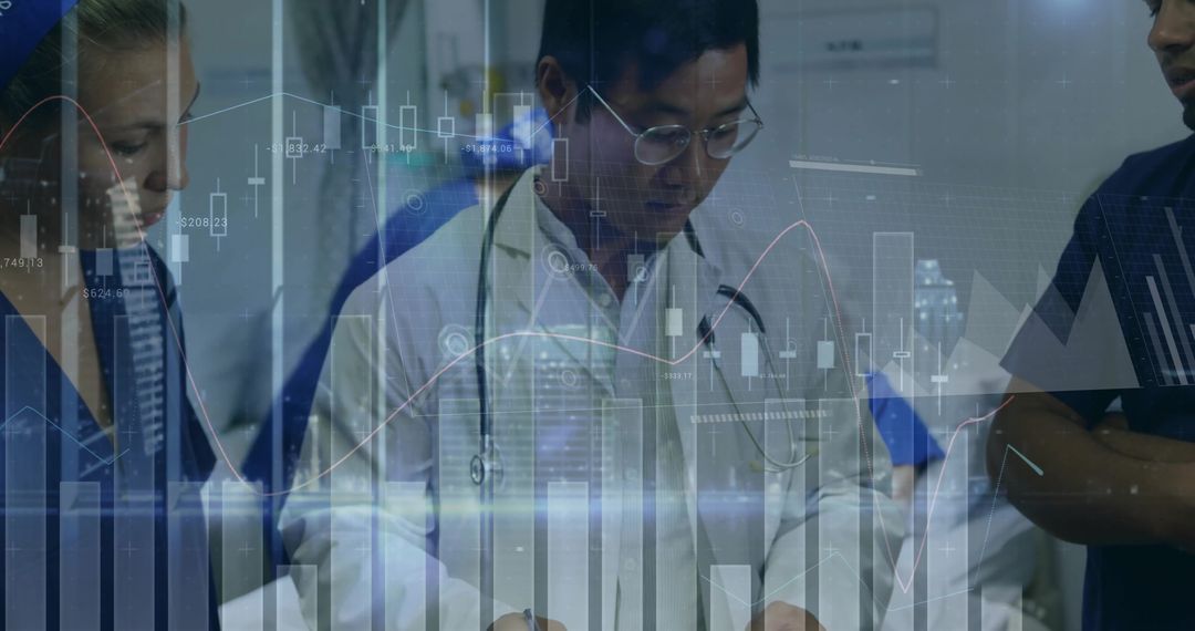 Medical Team Analyzing Patient Data with Innovative Technology Insights