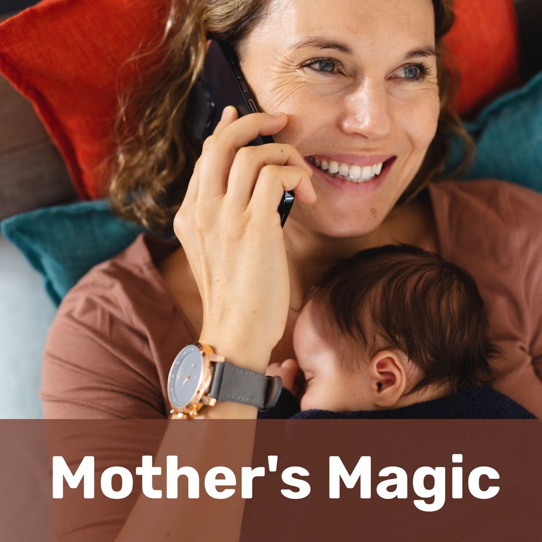 Happy Mother Holding Baby While Talking on Phone - Download Free Stock Templates Pikwizard.com