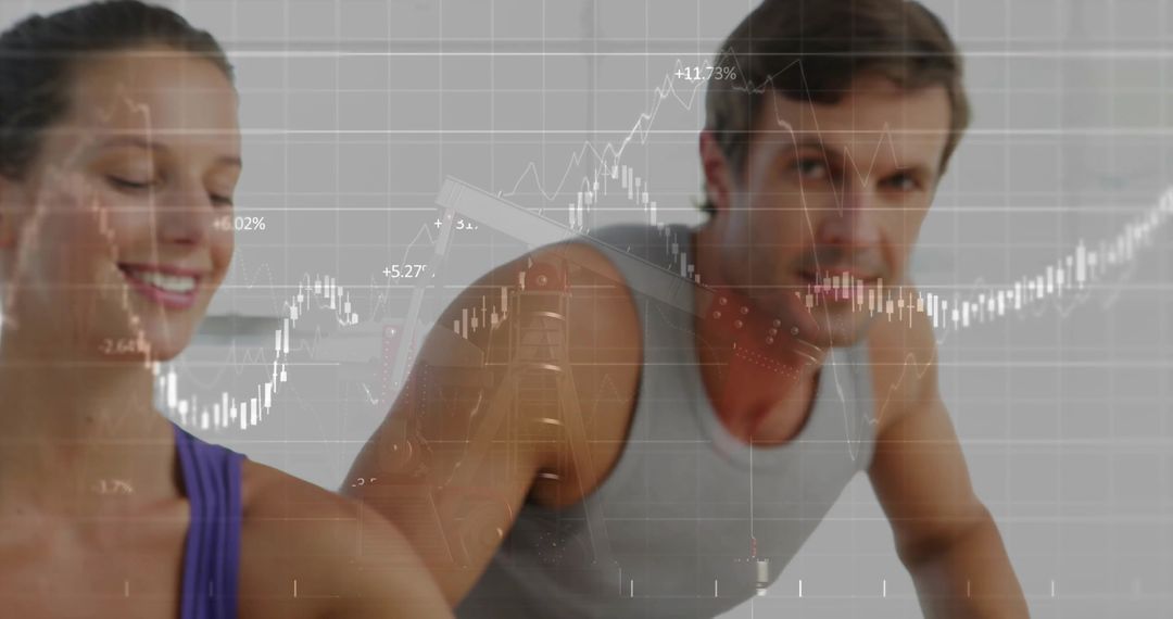 Fit Couple Planking with Financial Growth Graph Overlay