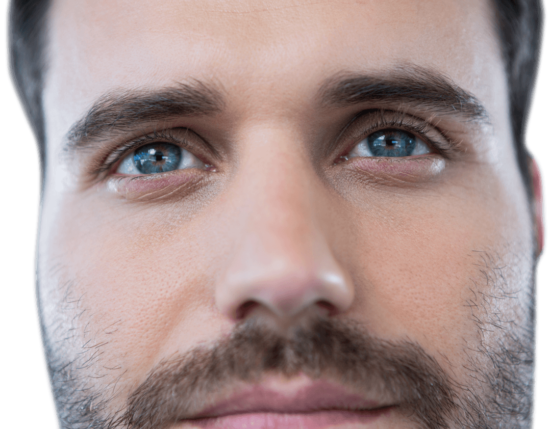 Transparent Close-up on Blue Eyes with Beard