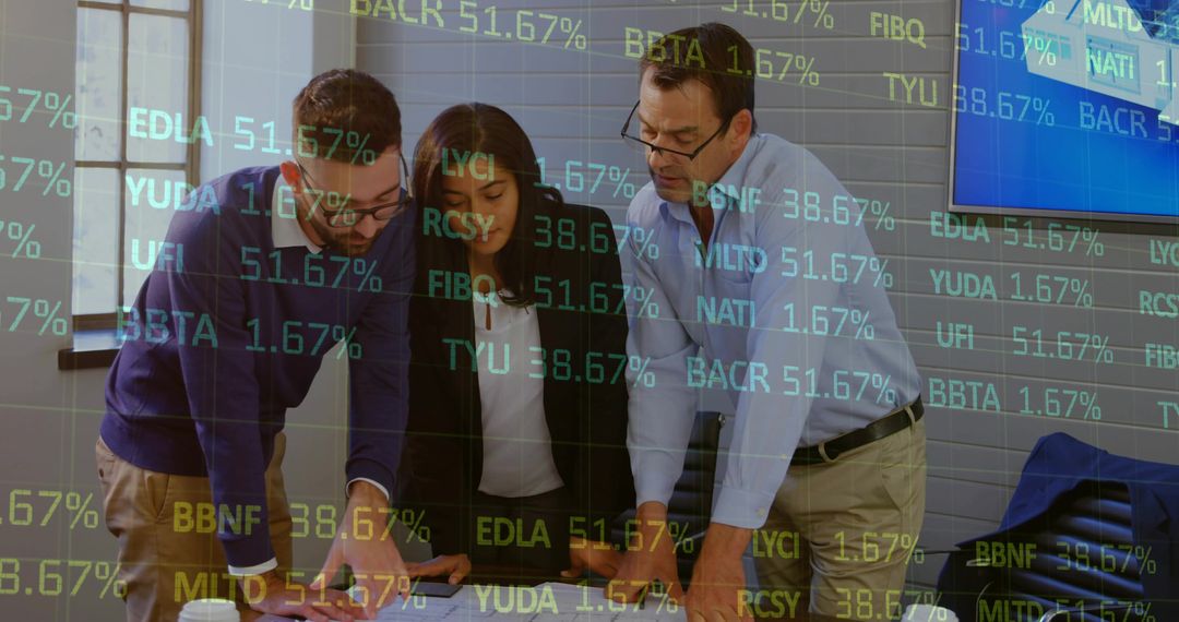Business Professionals Analyzing Reports with Data Overlay