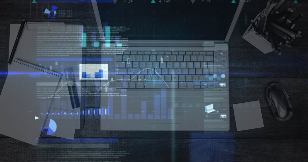 Tech Workspace with Laptop Displaying Graphs and Code - Free Images, Stock Photos and Pictures on Pikwizard.com