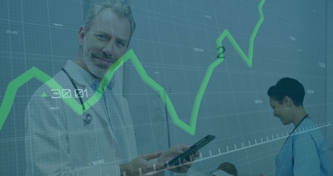 Doctor Analyzing Data with Digital Growth Chart Overlay