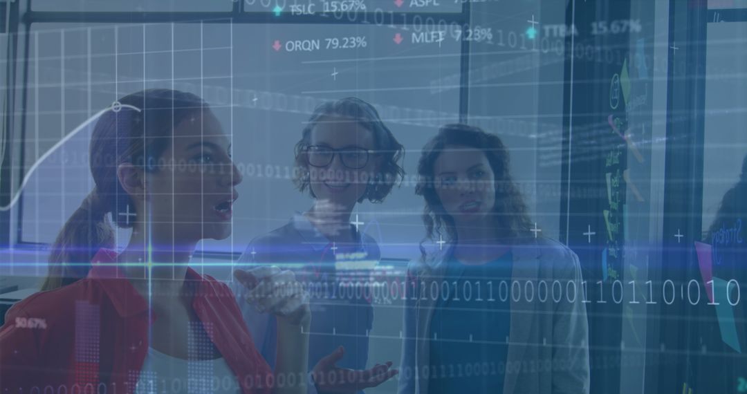 Female Colleagues Discuss Data and Technology in Modern Office