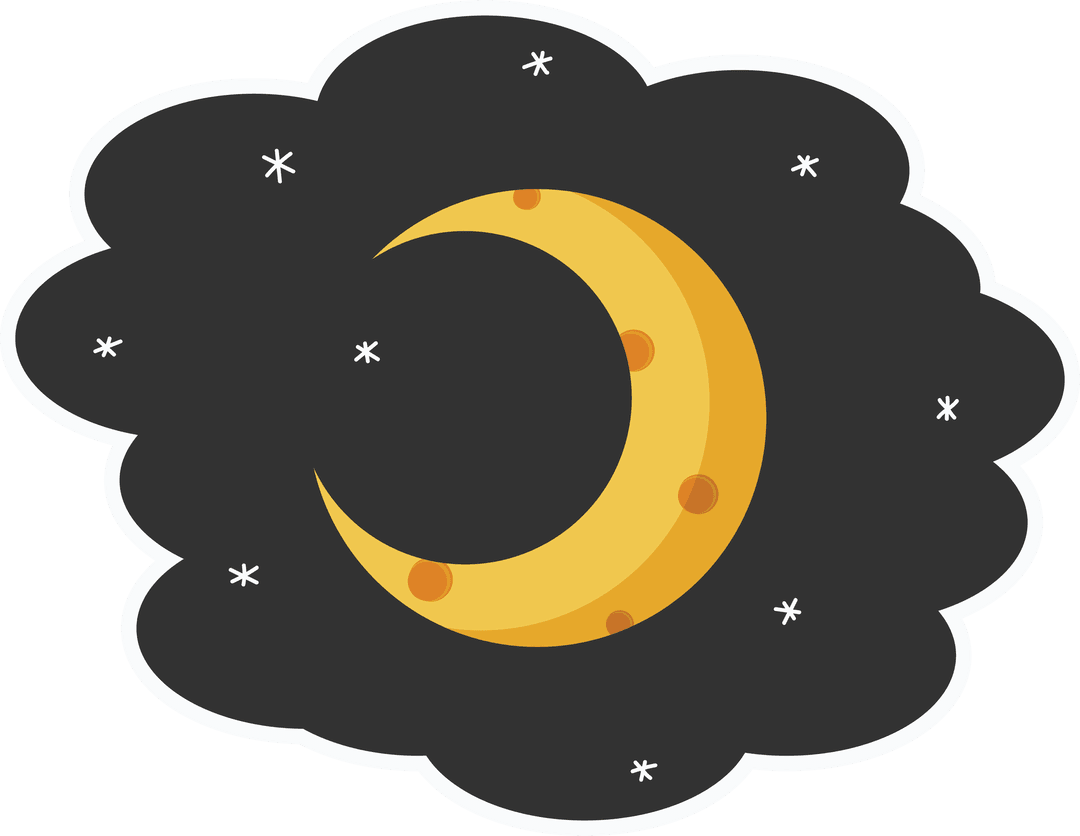 Transparent Design Yellow Crescent Moon on Black Cloud
