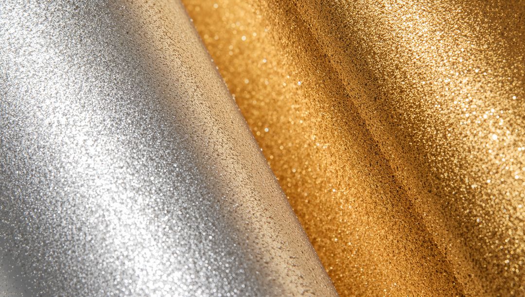 Silver and Gold Glitter Fabric with Diagonal Folds Luxury Metallic Sparkle Background