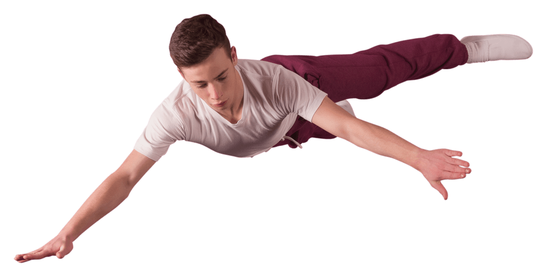 Dynamic Sportsman in Free-Fall on Transparent Background