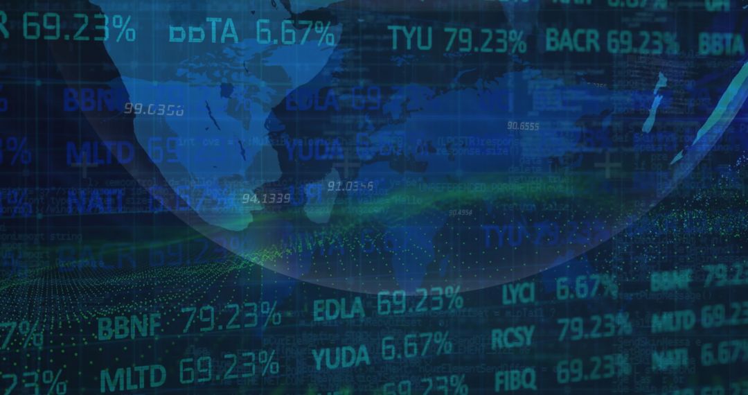 Global Financial Market Hologram with Rotating Globe Overlay
