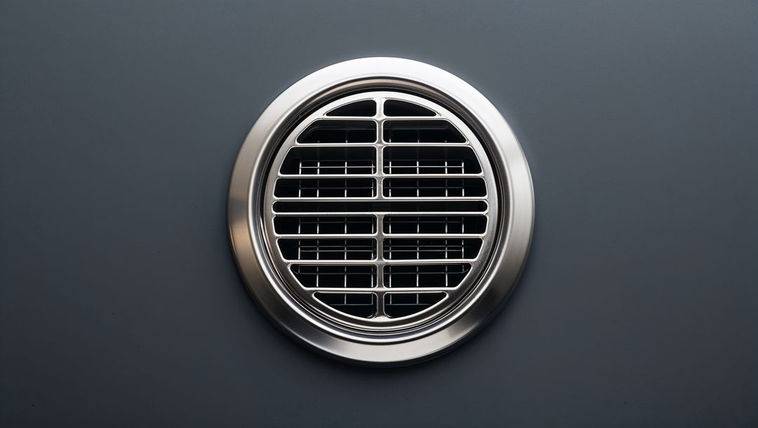 Circular Metal Vent on Gray Background with Silver Frame